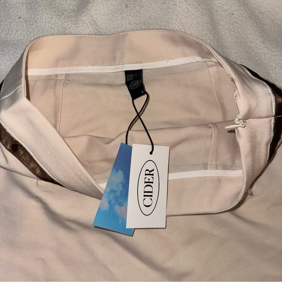 Cider solid texture tie back mini skirt | cream / brown | Size Small | NWT - Picture 3 of 5